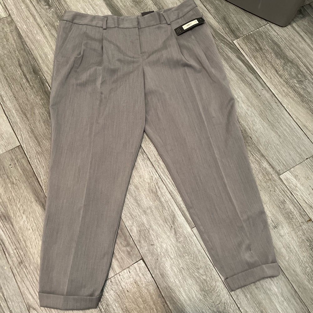 Apt 9 Ava Fit Women’s 14 gray pleated front folded cuff dress pants faux pockets